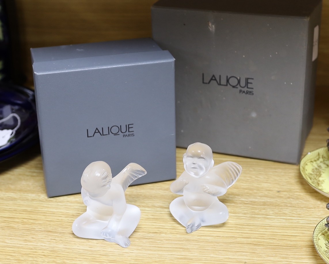 Two boxed Lalique glass cherub models, 7.5cm